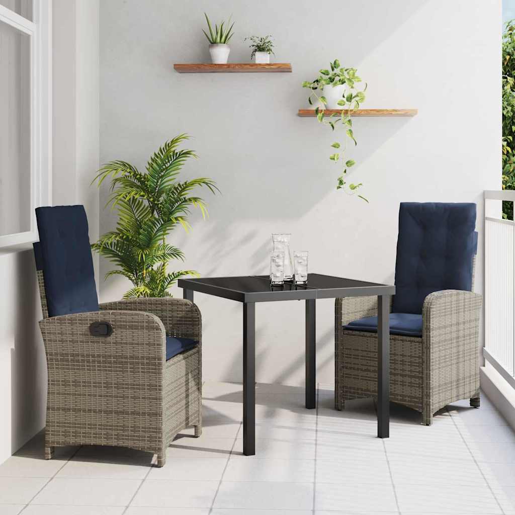 Set da Pranzo per Giardino con cuscino 3 pcs Grigio polyrattan