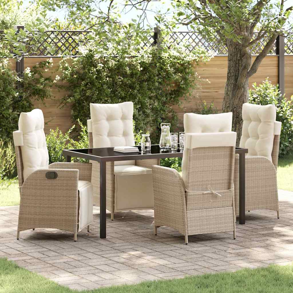 Set da Pranzo per Giardino con cuscino 5 pcs Beige polyrattan