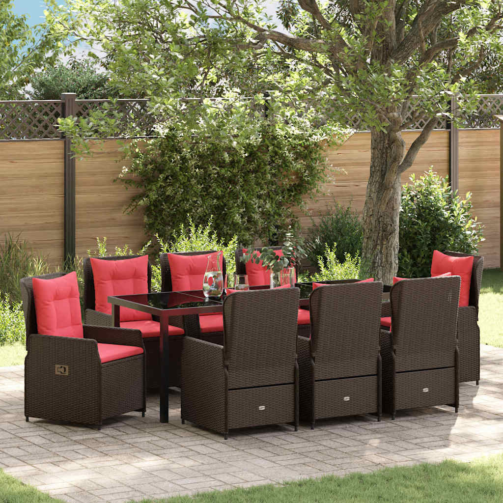 Set da Pranzo per Giardino 9 pcs Marrone Poly Rattan
