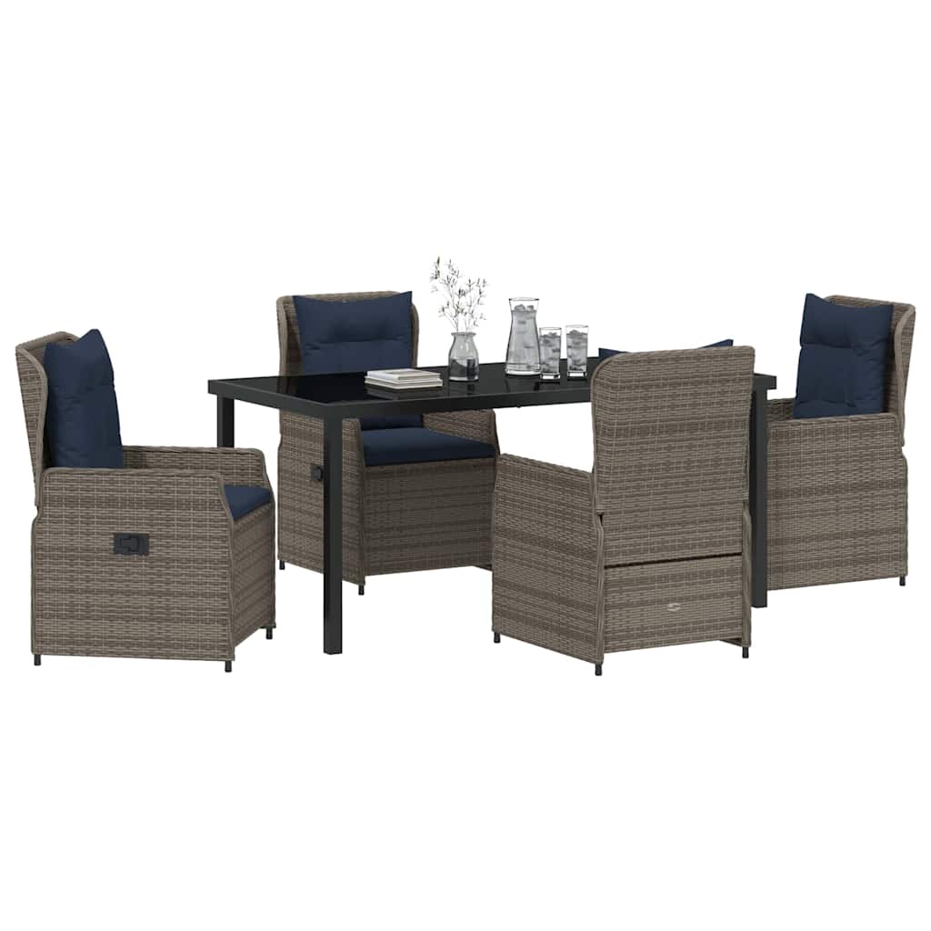 Set da Pranzo per Giardino 5 pcs Grigio Poly Rattan