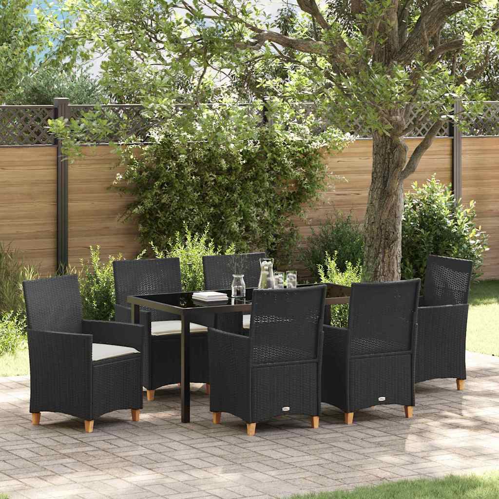 Set da Pranzo per Giardino 7 pcs Nero polyrattan