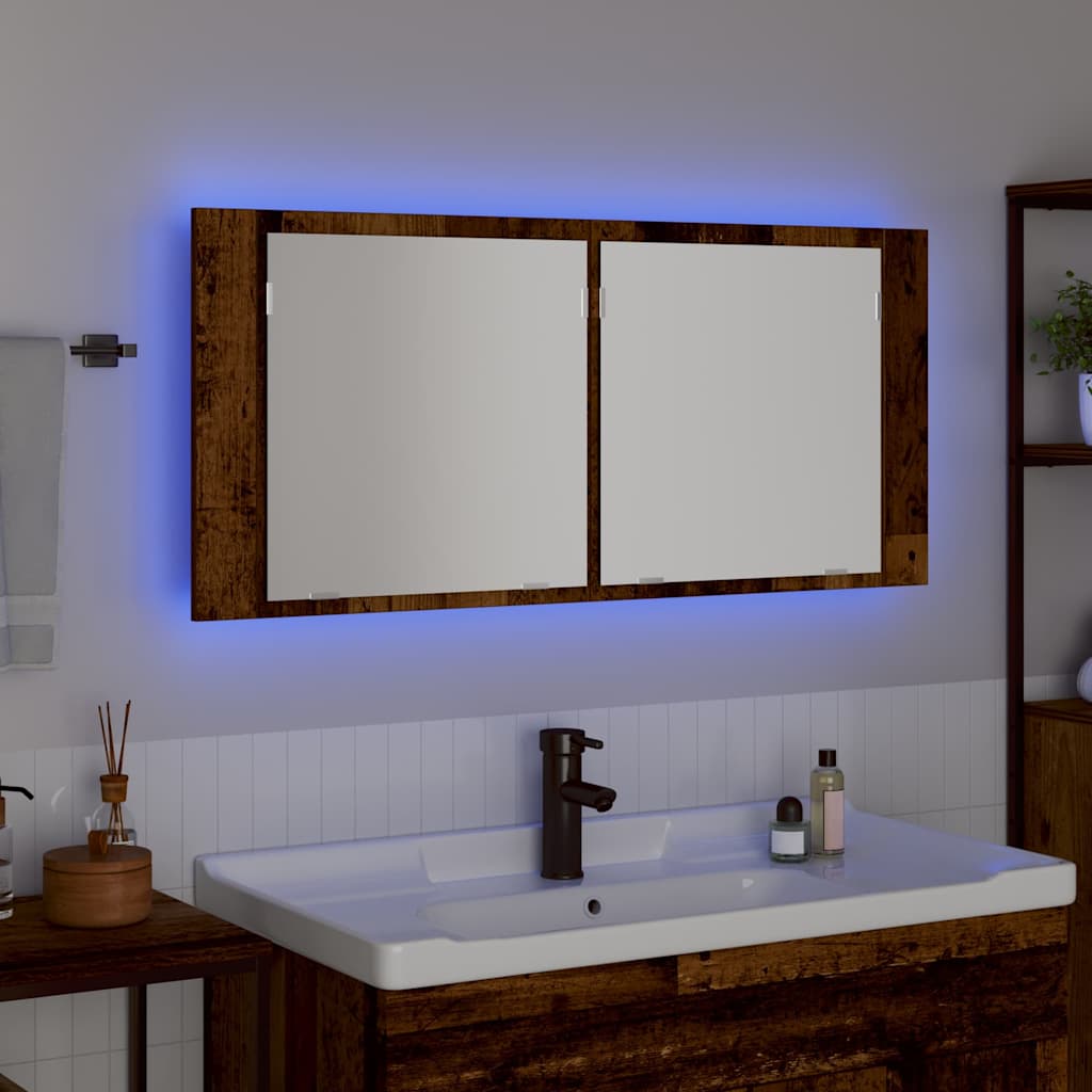 Armadio Specchio LED con porta Legno vecchio 100 x 12 x 45 cm