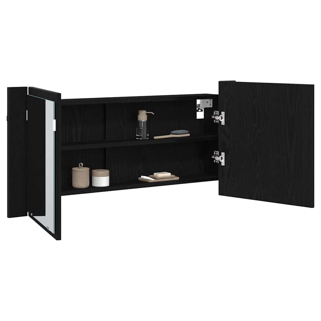 Armadio Specchio LED con porta Rovere Nero 100 x 12 x 45 cm