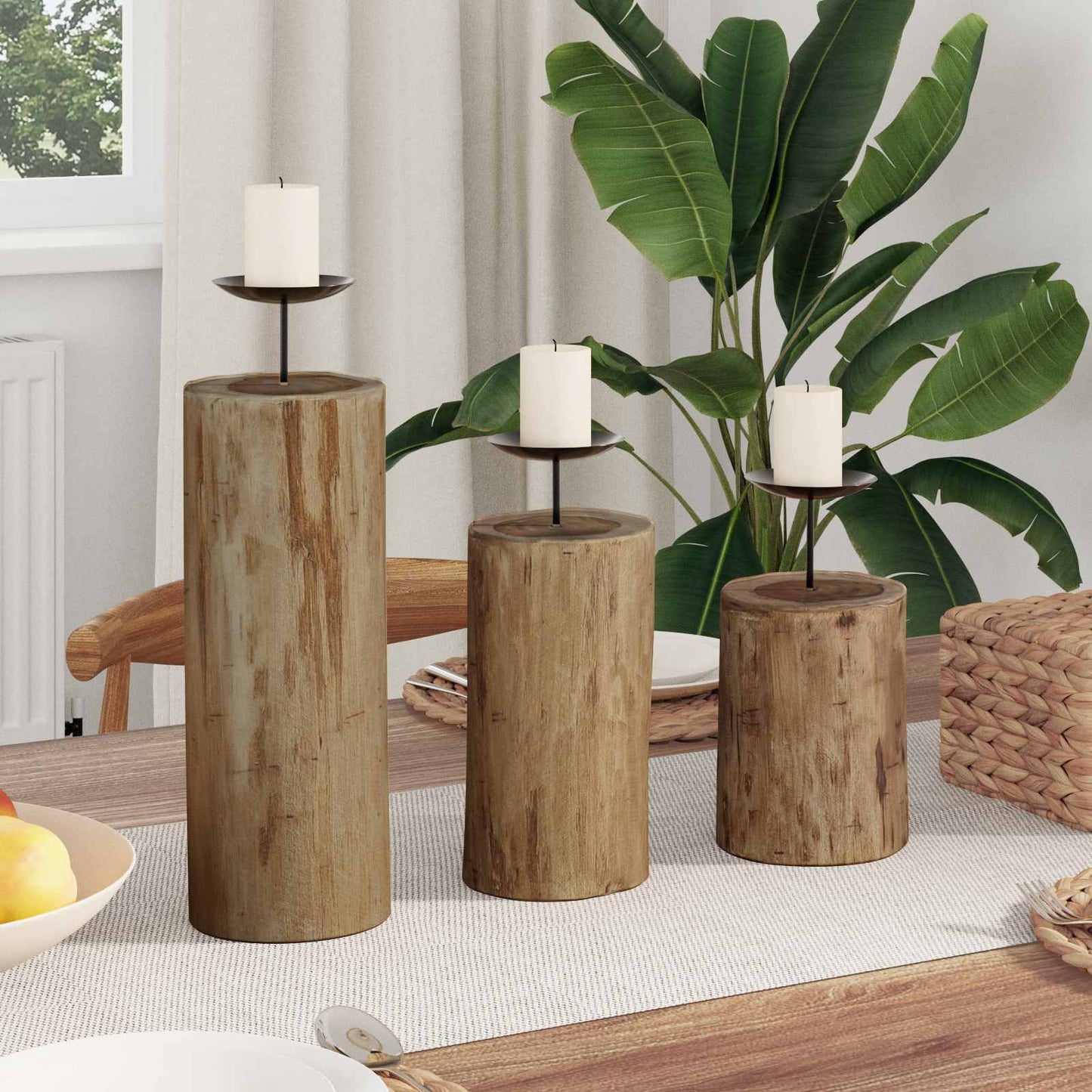 Candelabro 3 pcs Naturale Legno massello di teak