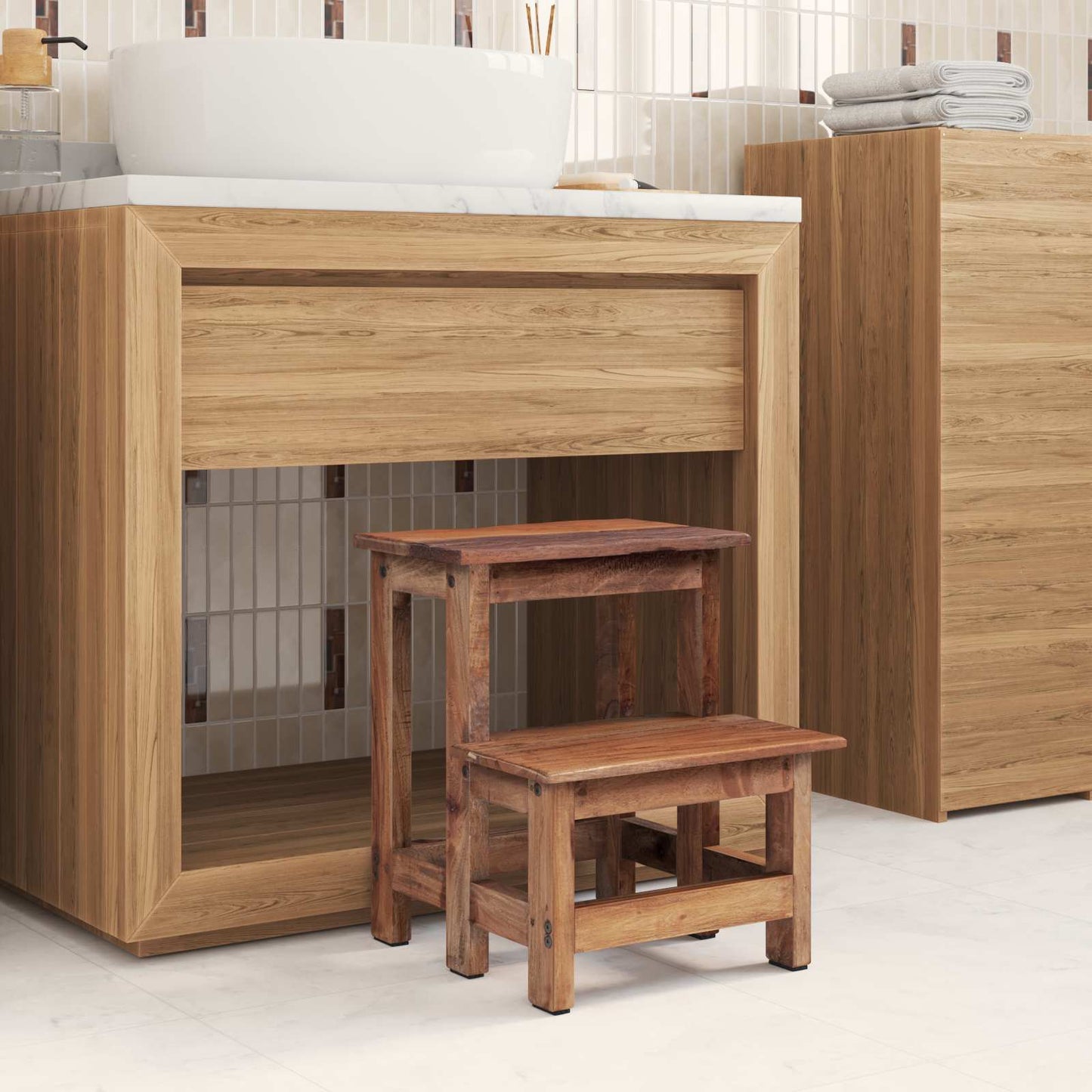 Pouf Naturale 37 x 37 x 46 cm Legno di Mogano