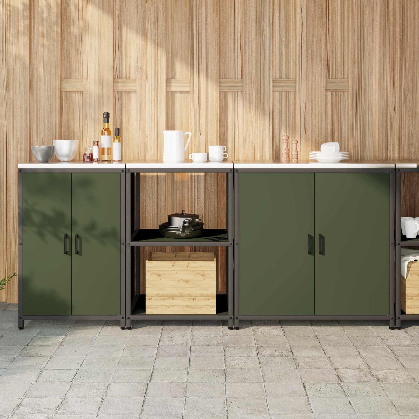 Set di Stoccaggio per Cucina con lo scaffale 3 pcs Verde oliva
