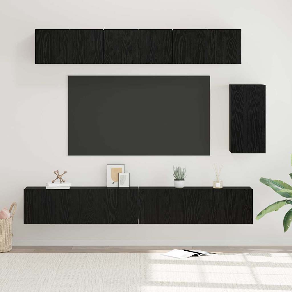 Set mobile TV con cassetto 6 pcs Rovere Nero Legno multistrato