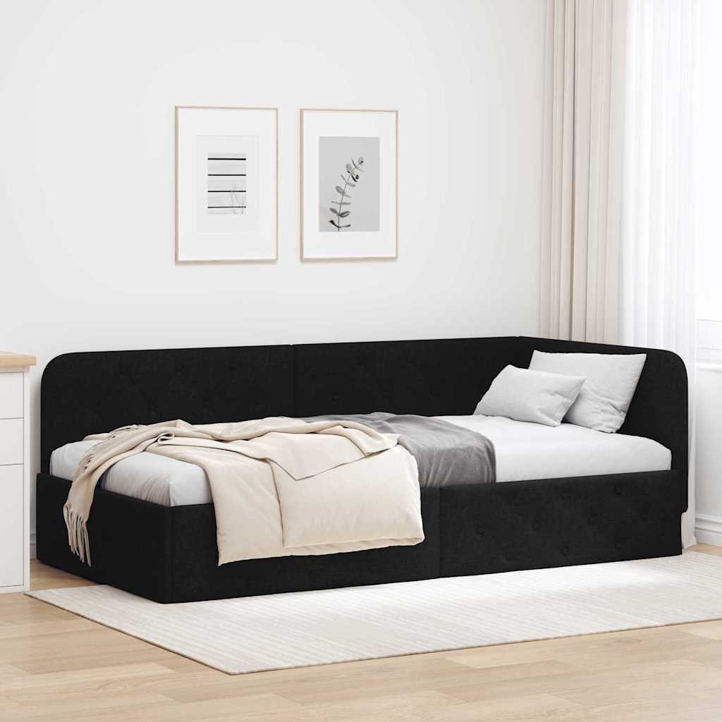 Cornice del letto ad angolo Nero 100 x 200 cm Tessuto