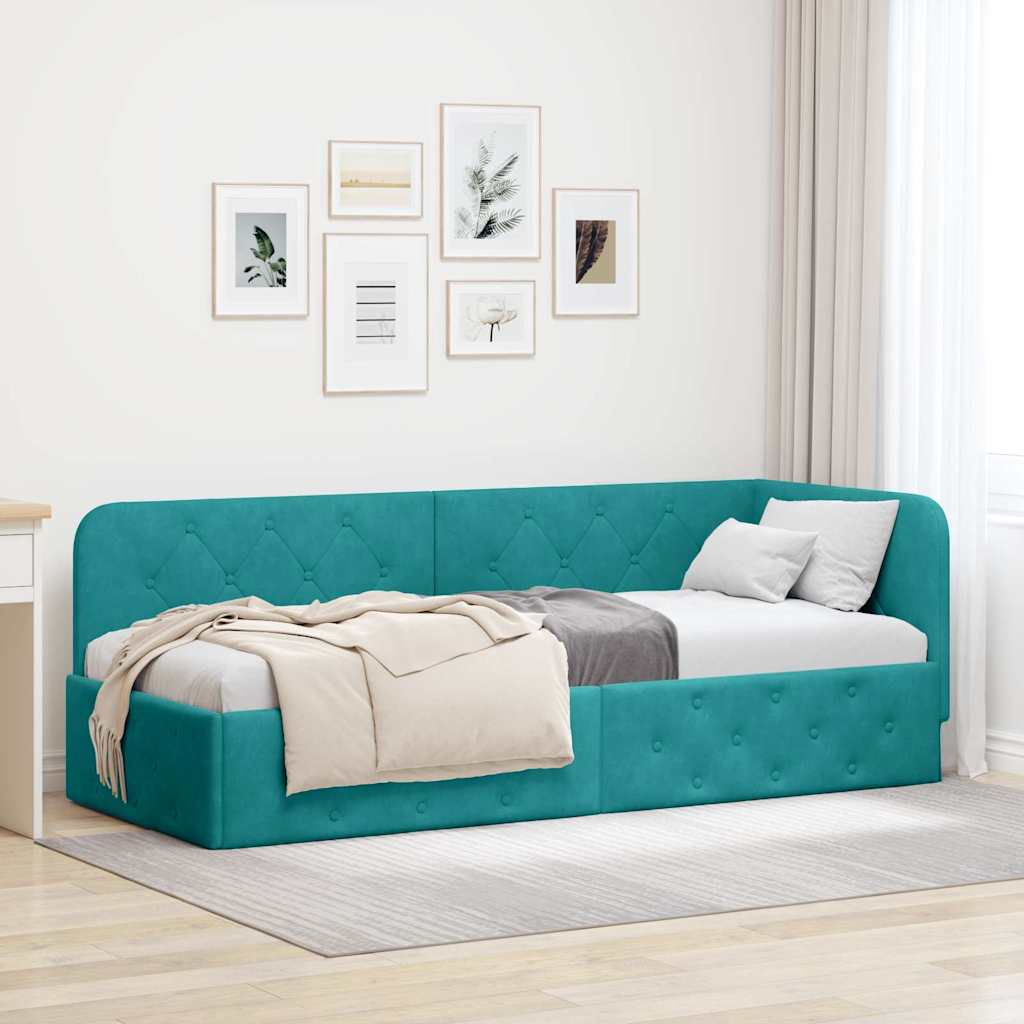 Cornice del letto ad angolo Turchese 80 x 200 cm Velluto