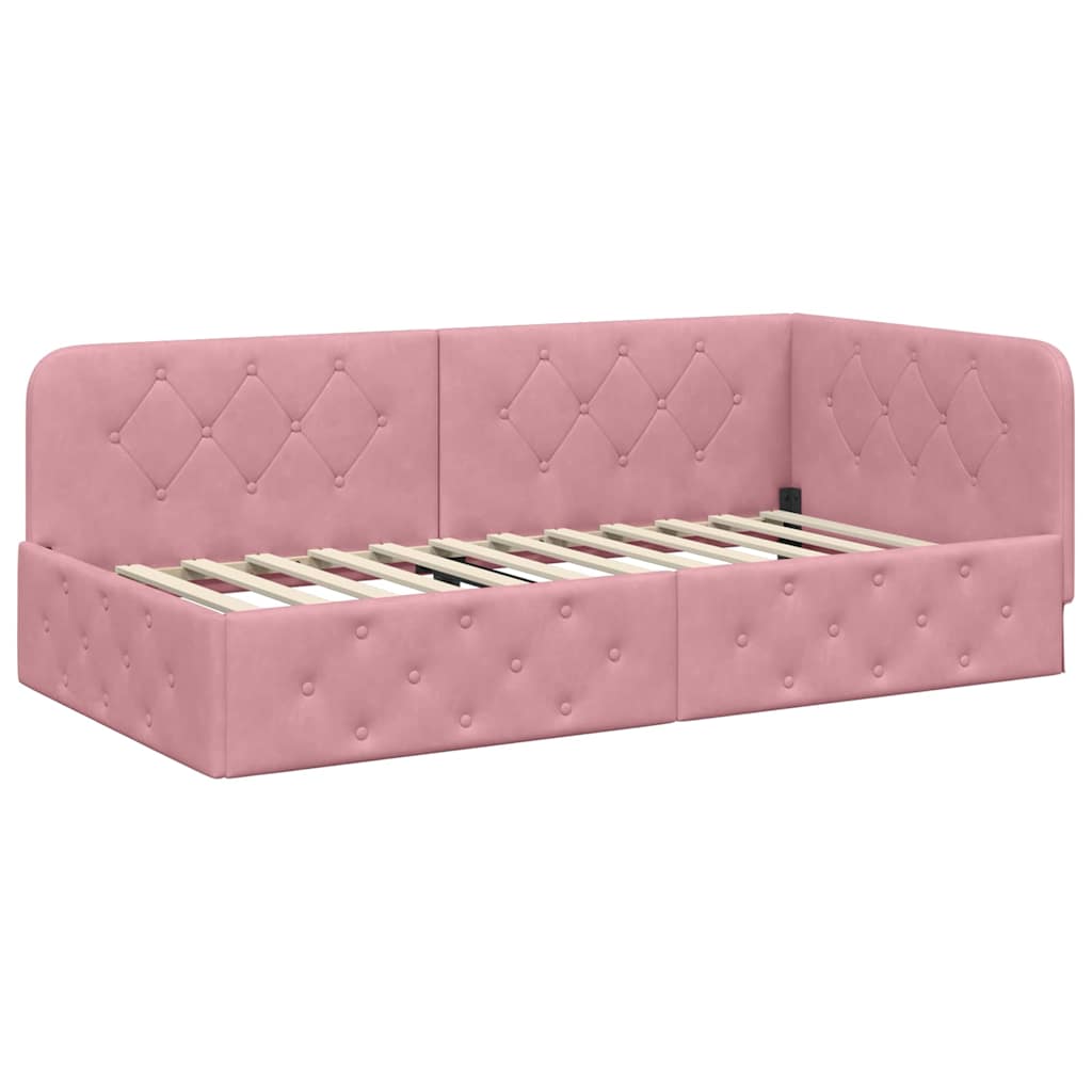 Cornice del letto ad angolo Rosa 90 x 200 cm Velluto