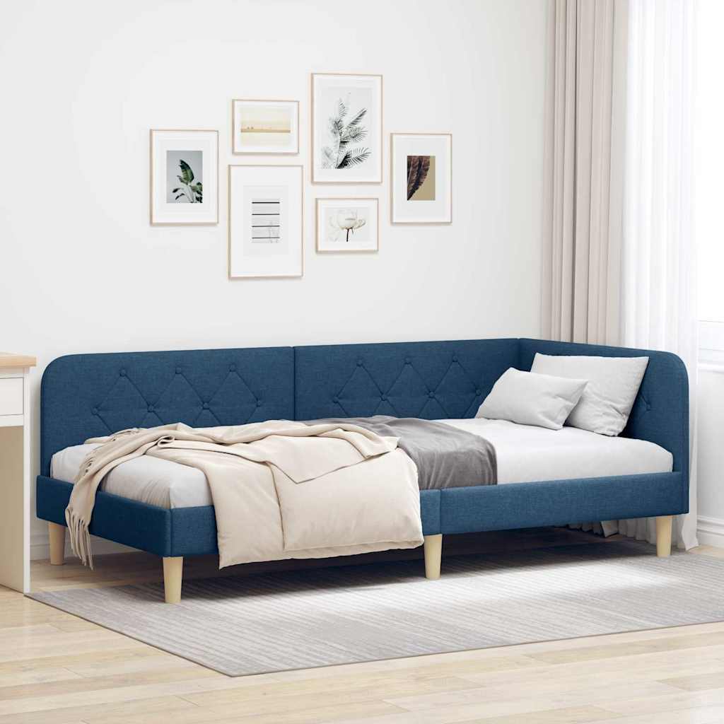 Cornice del letto ad angolo Blu 90 x 190 cm Tessuto