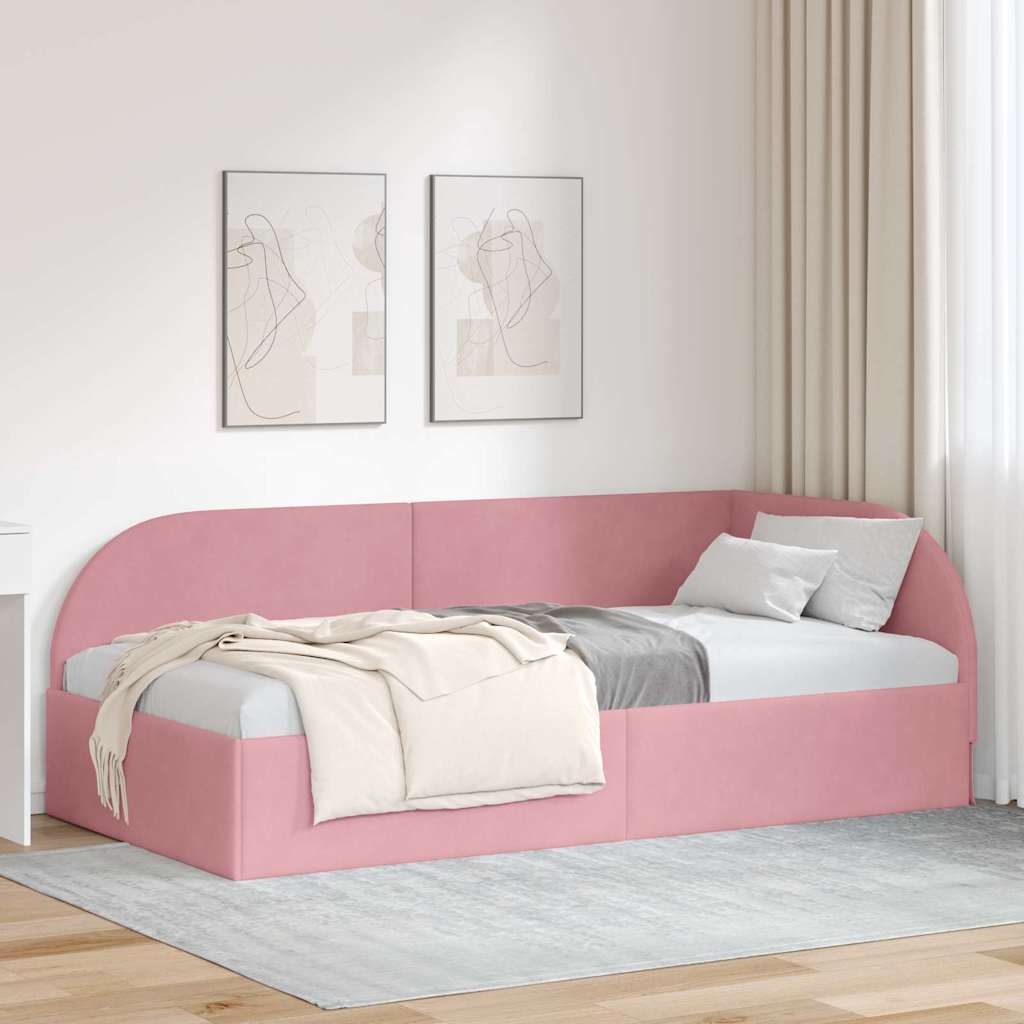 Cornice del letto ad angolo Rosa 90 cm x 190 cm Velluto