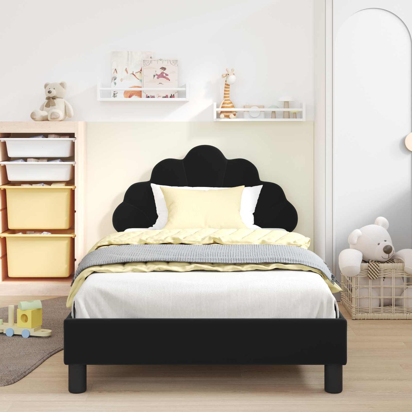 Struttura letto bambini con testata Nero 80 x 200 cm Velluto