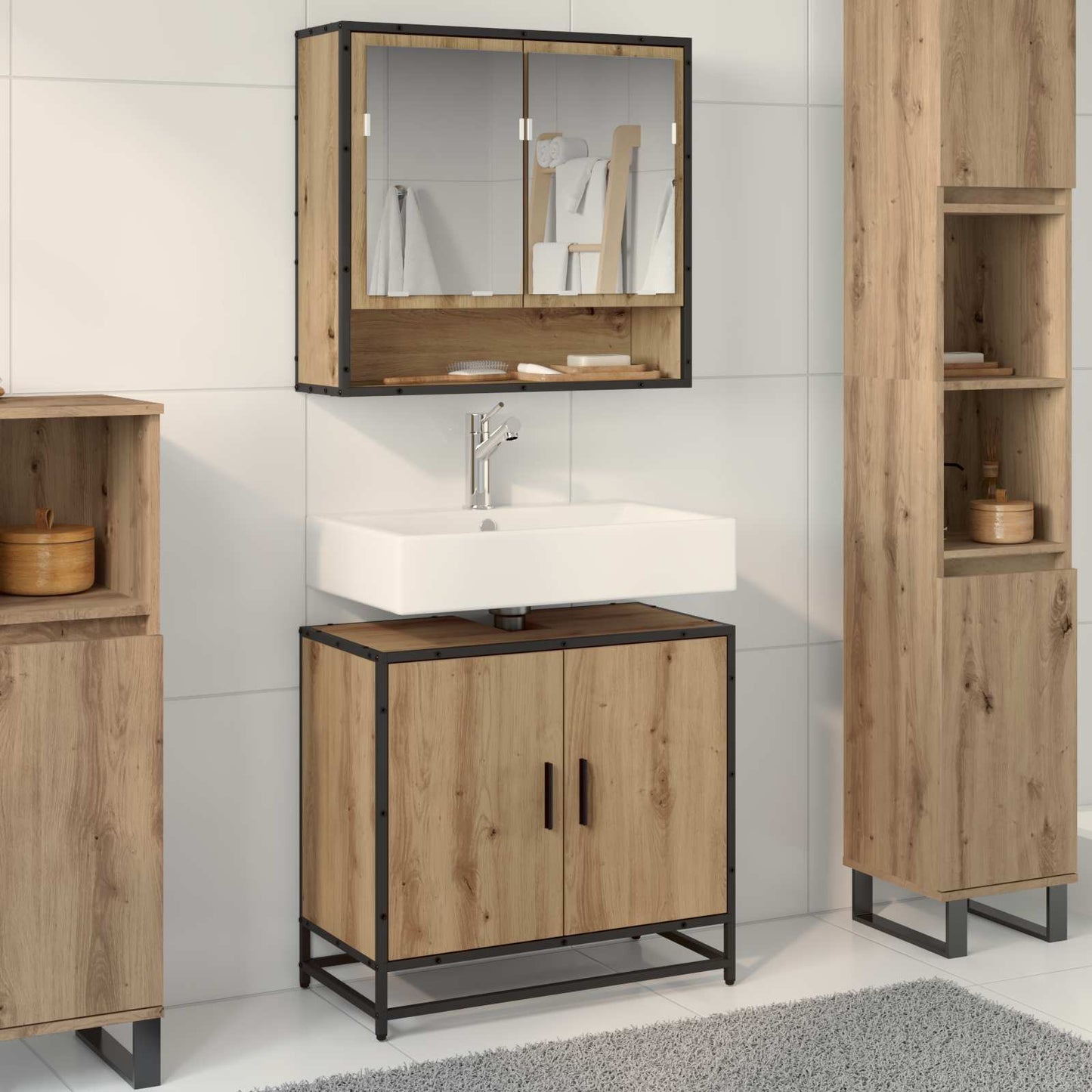 Armadio per Lavabo da Bagno rovere artigianale 65 x 33 x 60 cm