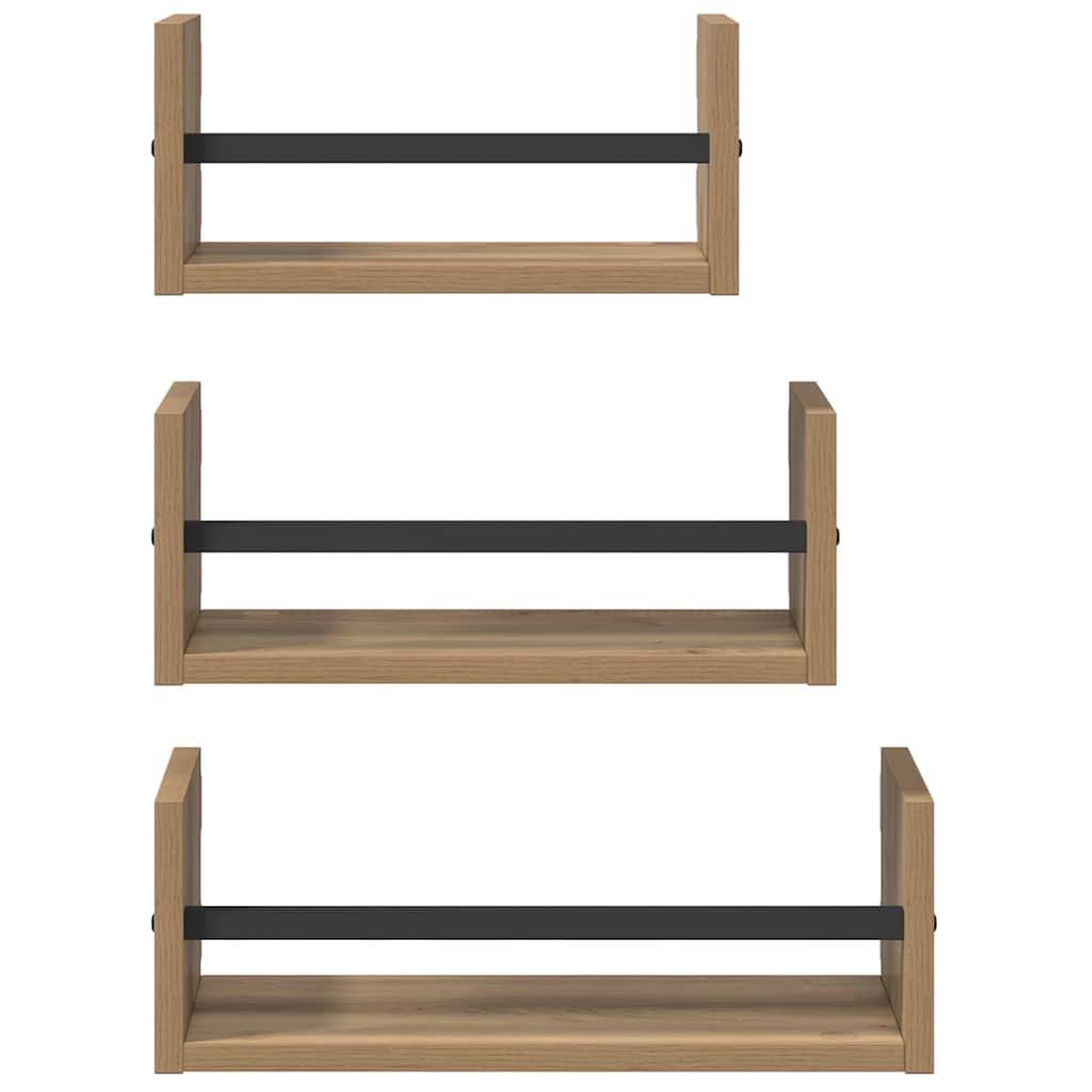 Set mensole da parete 3 pcs Rovere artigianale 40x16x14cm