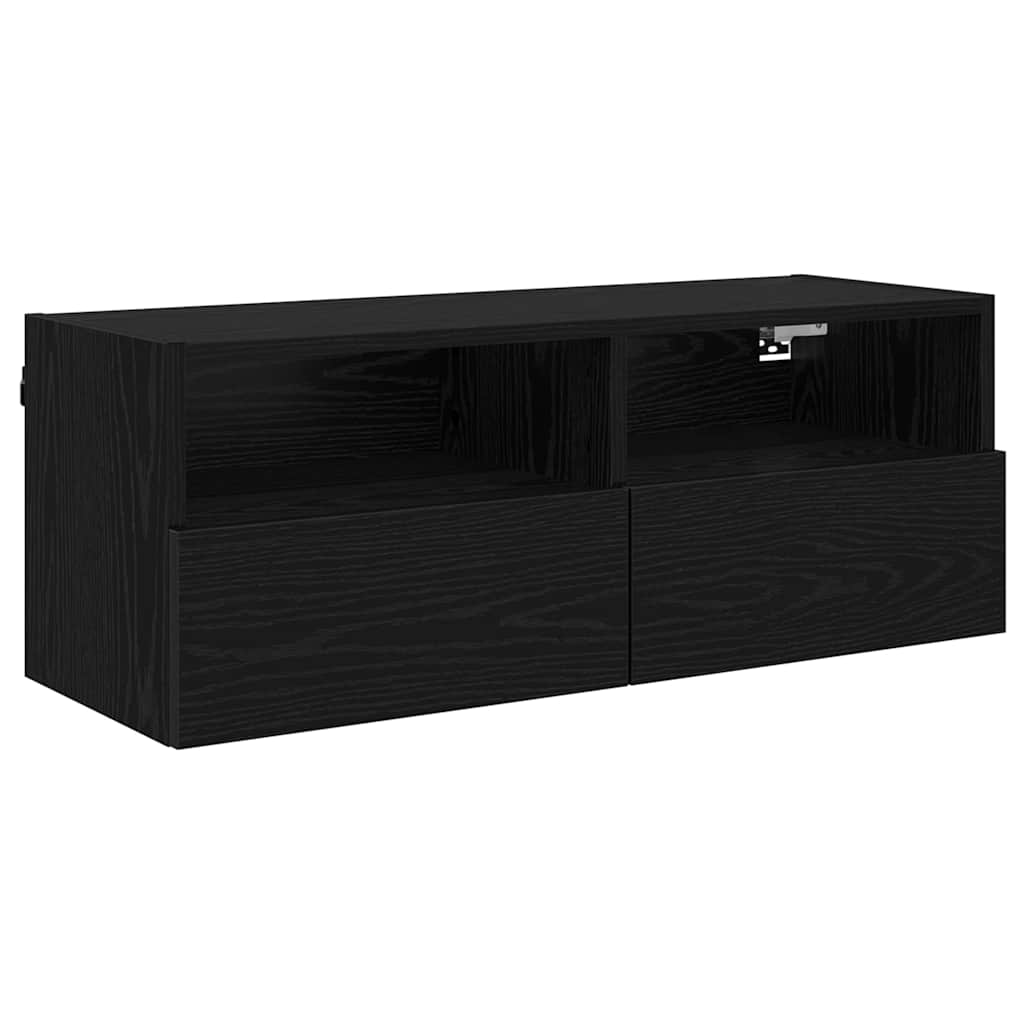 Mobiletti TV da Parete 2 pcs Rovere Nero 80 x 30 x 30 cm