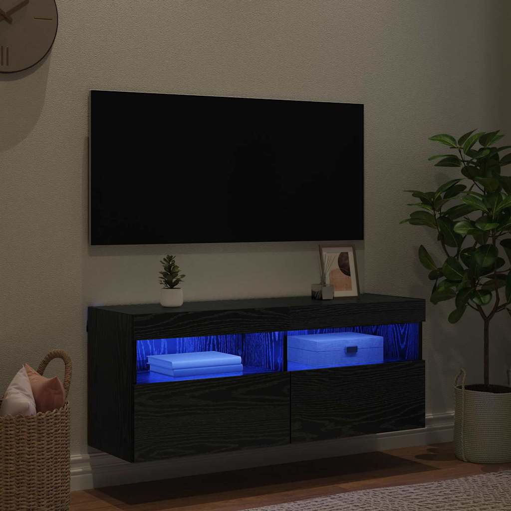 Mobile TV da parete Rovere Nero 100 x 30 x 40 cm