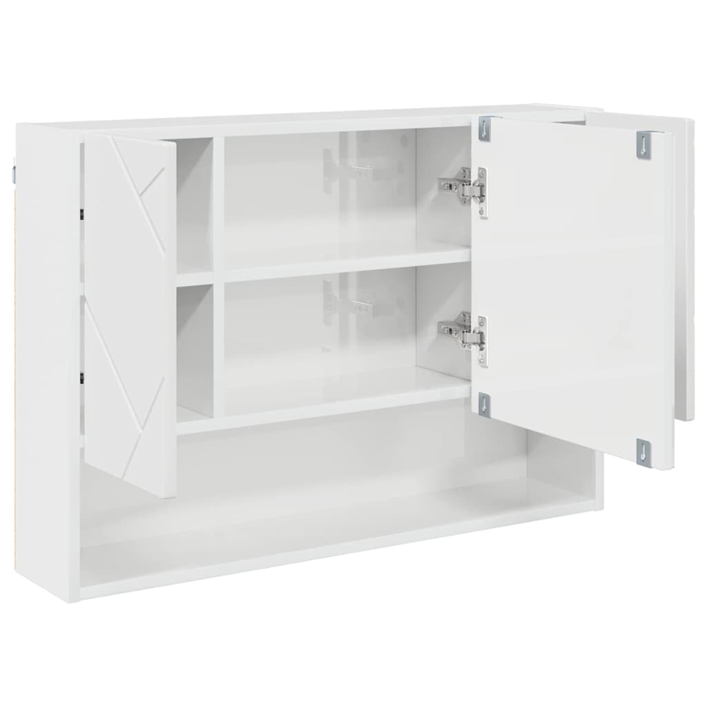 Mobiletto per specchio con porta Bianco Lucido 80 x 17 x 55 cm