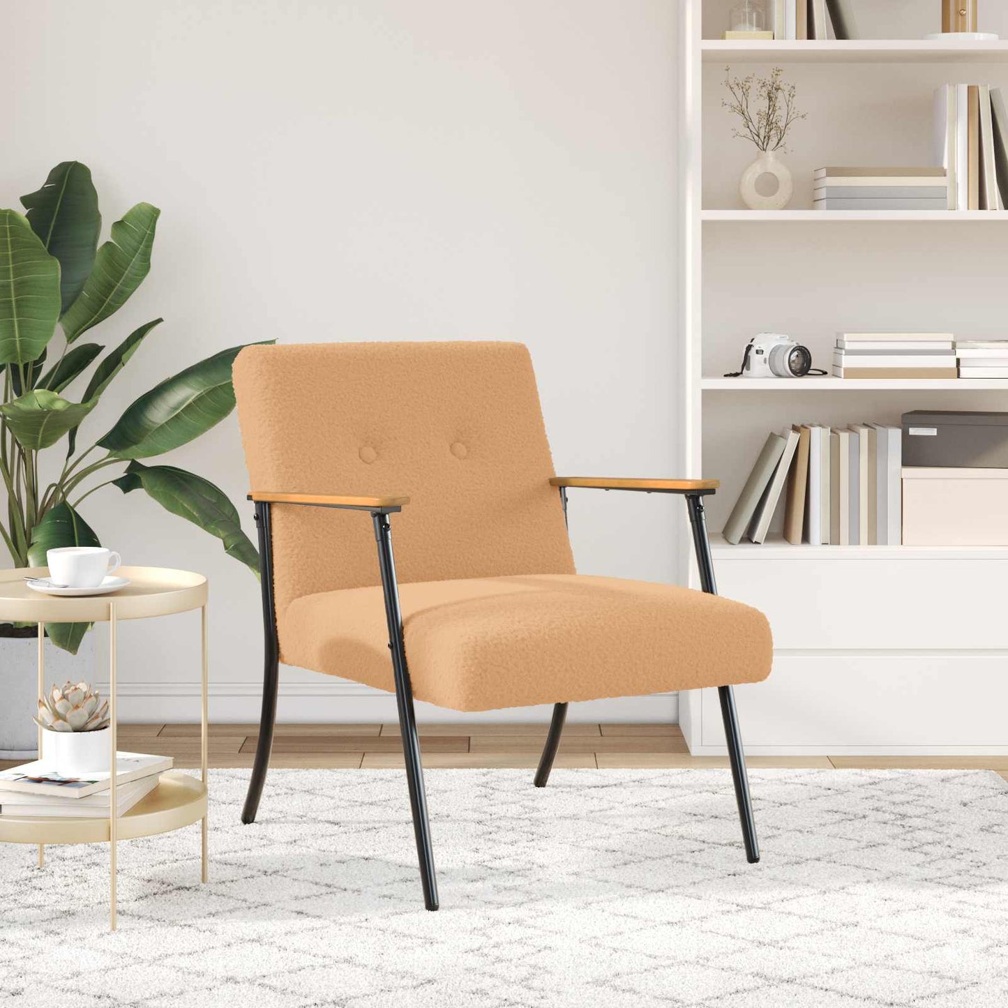 poltrona Beige 59 x 75 x 78 cm Tessuto simile alla lana ricci