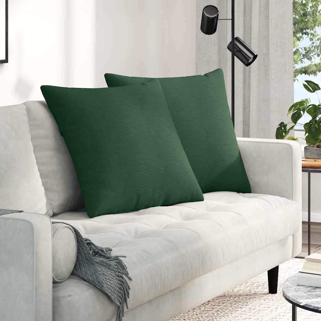 Cuscini da Divano 2 pcs Verde Scuro 60 x 60 cm Tessuto in Cords