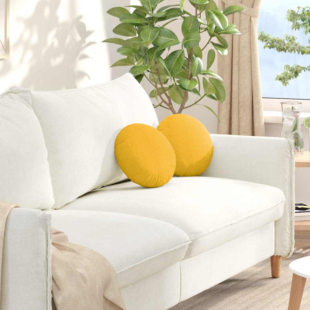 Cuscini per Seduta 2 pcs Giallo Chiaro Ø 30 cm Tessuto in Cords