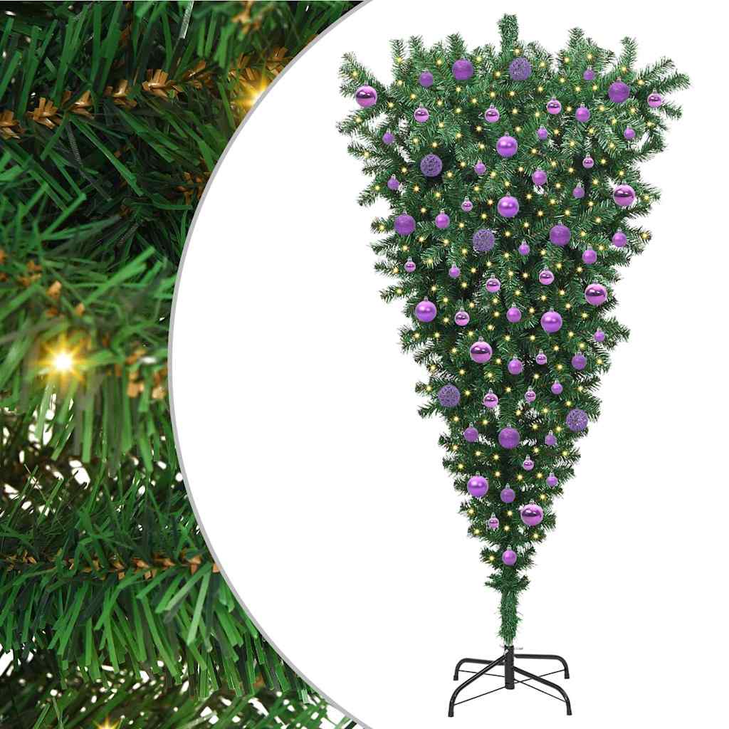 Albero di Natale artificiale preilluminato capovolto con set di palline