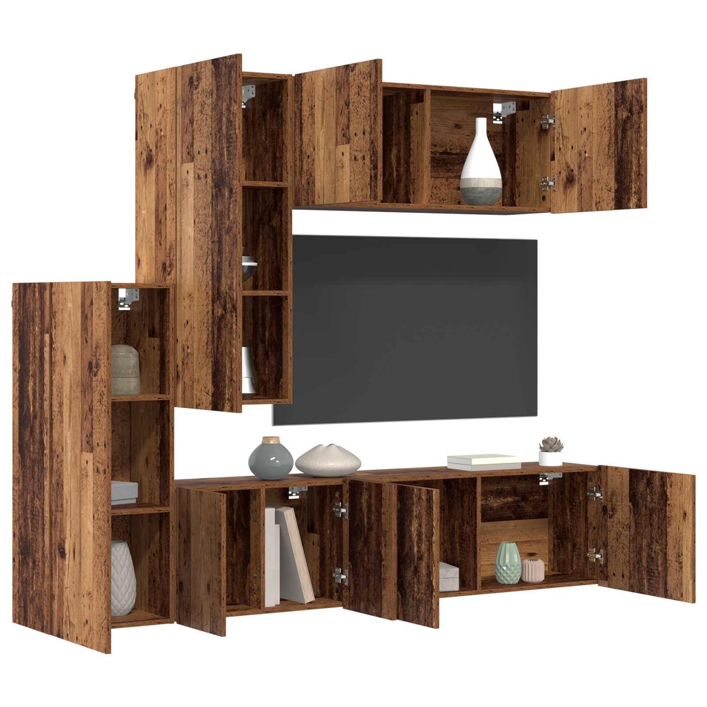 Unità TV da Parete 5 pcs Legno vecchio Legno multistrato