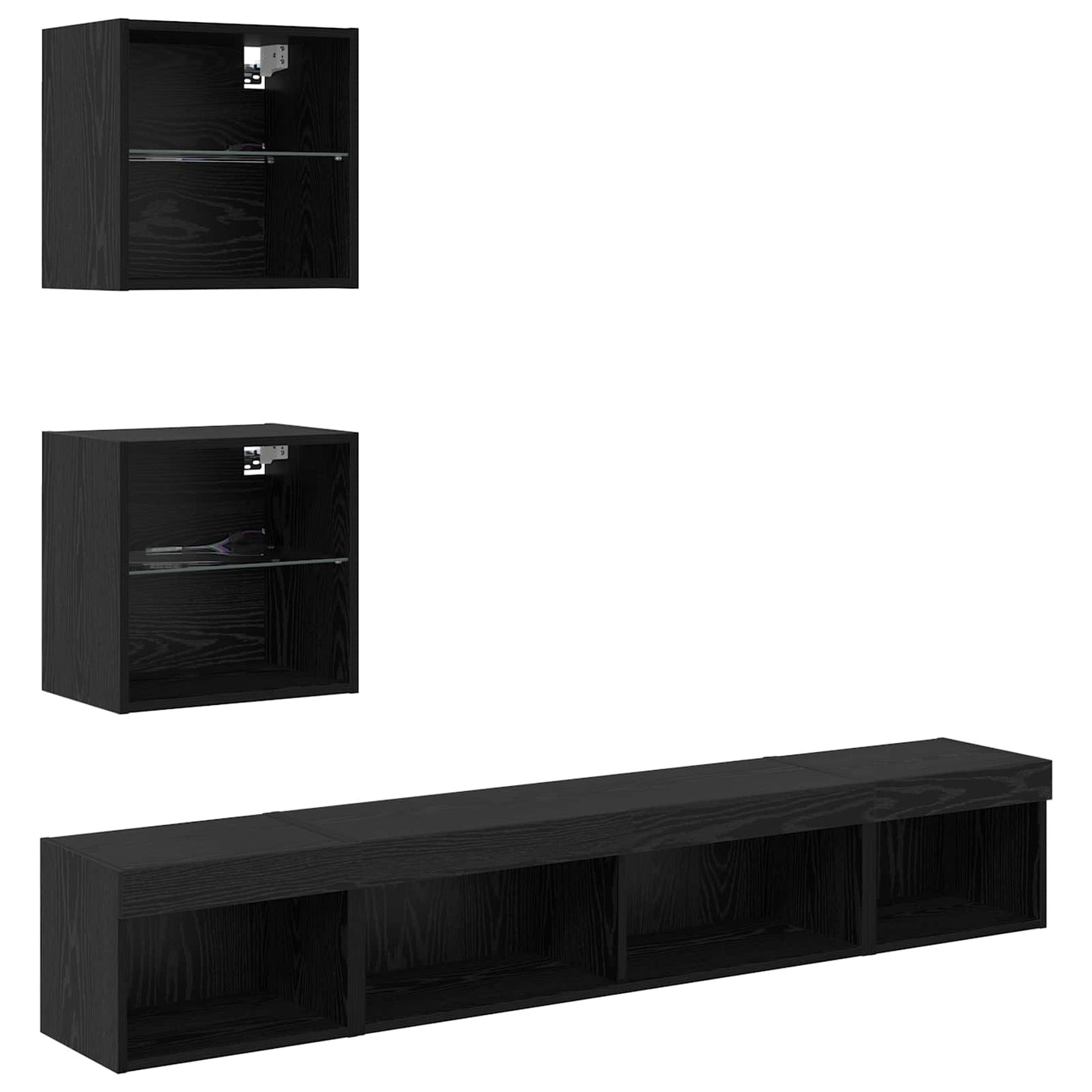 Unitàa muro per TV con LED 5 pcs Rovere Nero Legno multistrato