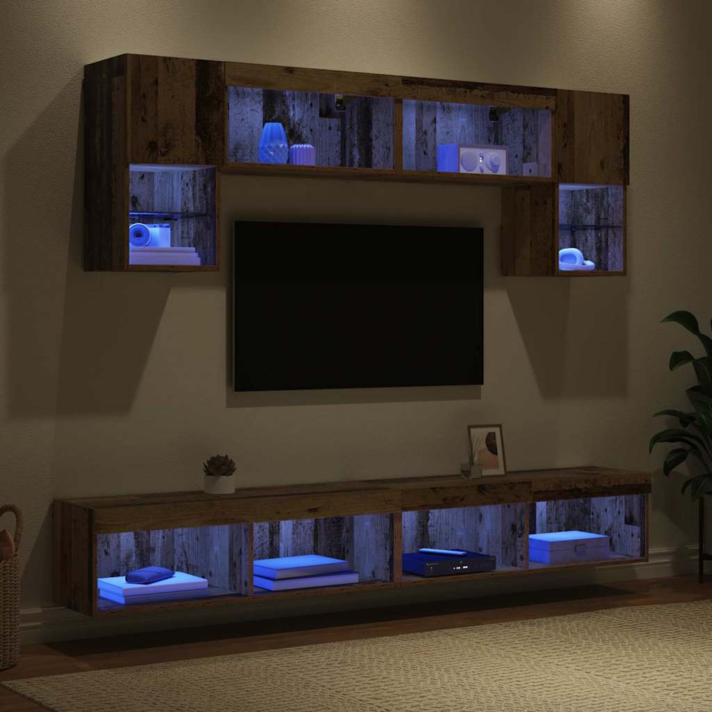 Unitàa muro per TV con LED 6 pcs Legno vecchio