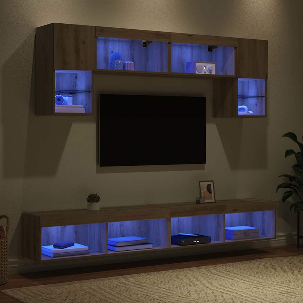 Unitàa muro per TV con LED 6 pcs Rovere artigianale