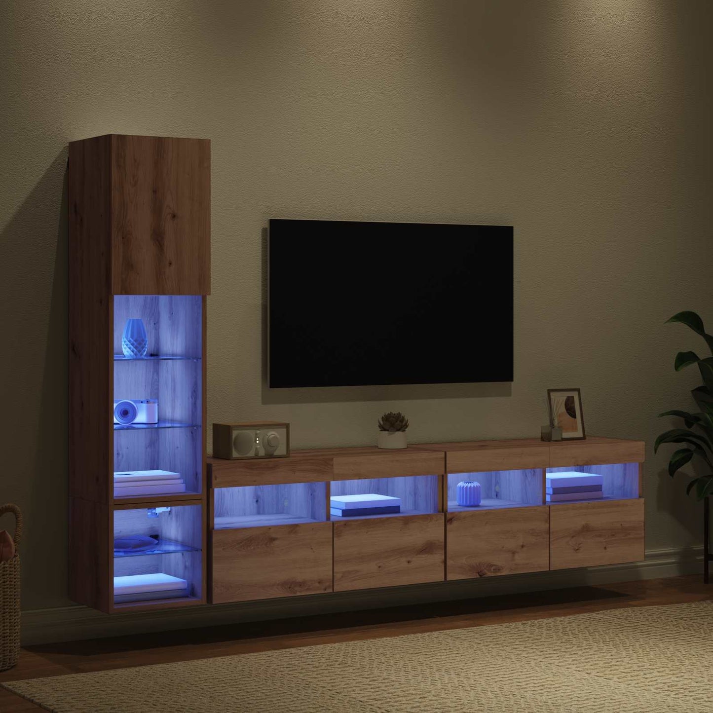UnitàTV da Parete 4 pcs Rovere artigianale Legno multistrato