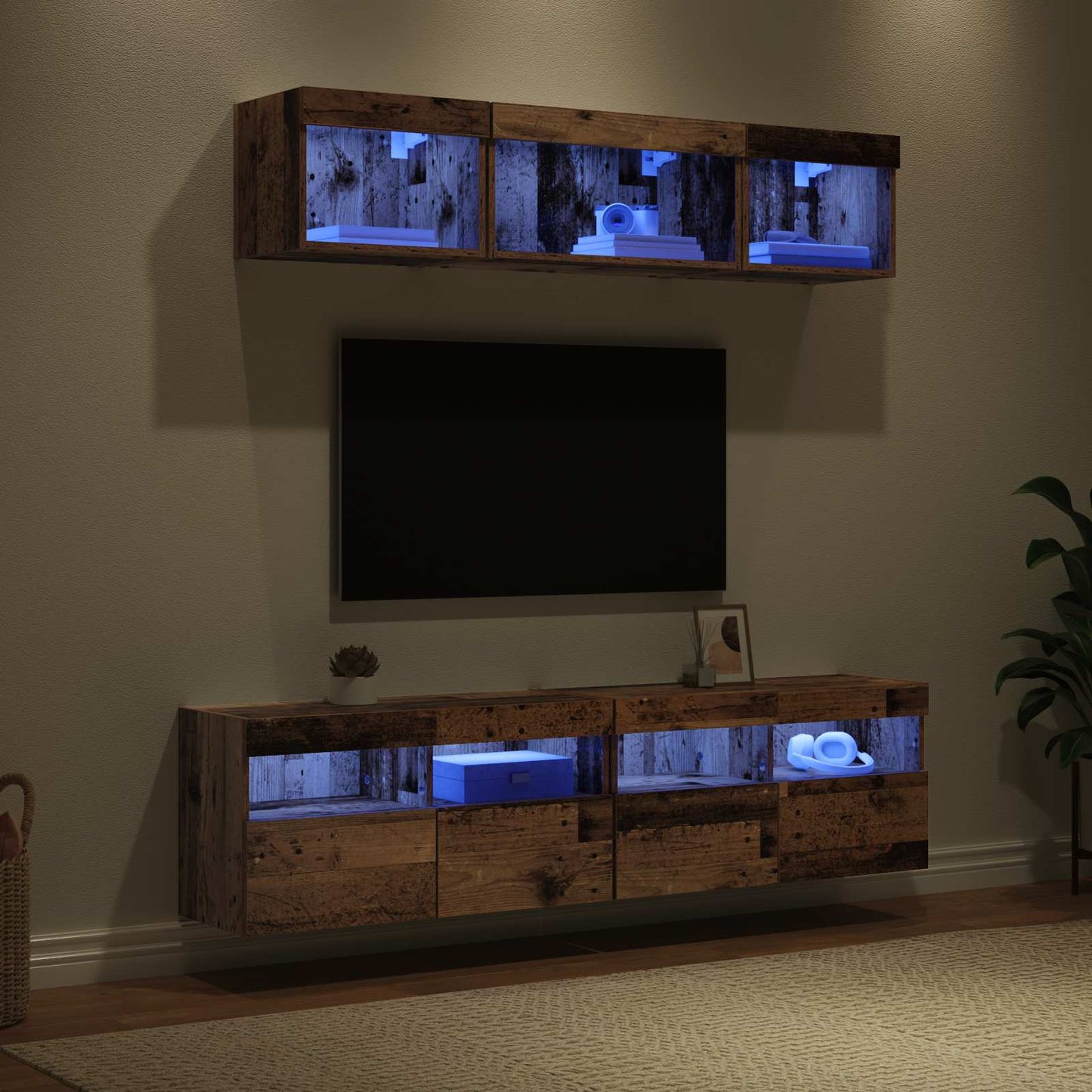 Unitàa muro per TV con LED 5 pcs Legno vecchio 80 x 30 x 40 cm