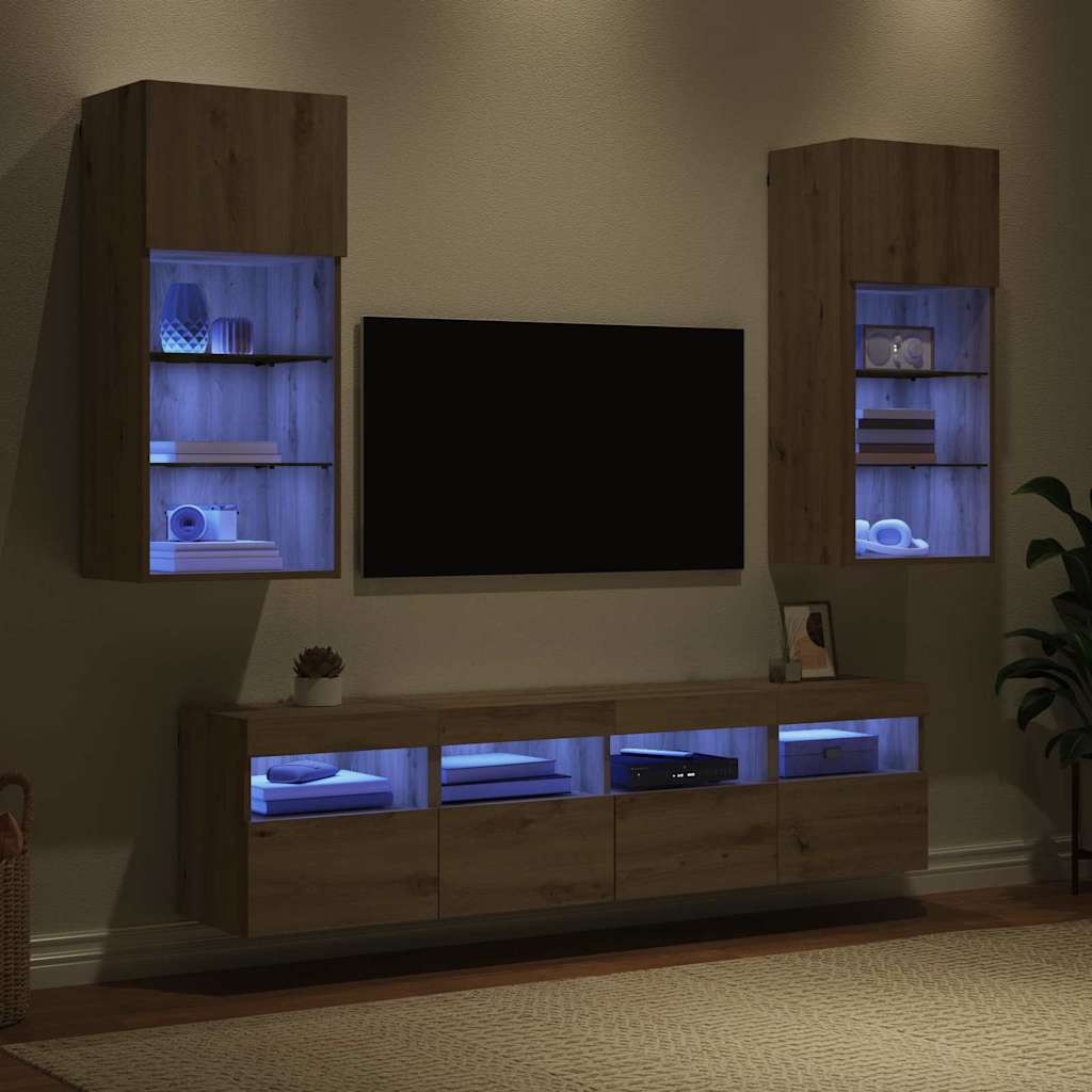 Unitàa muro per TV con LED 5 pcs Rovere artigianale