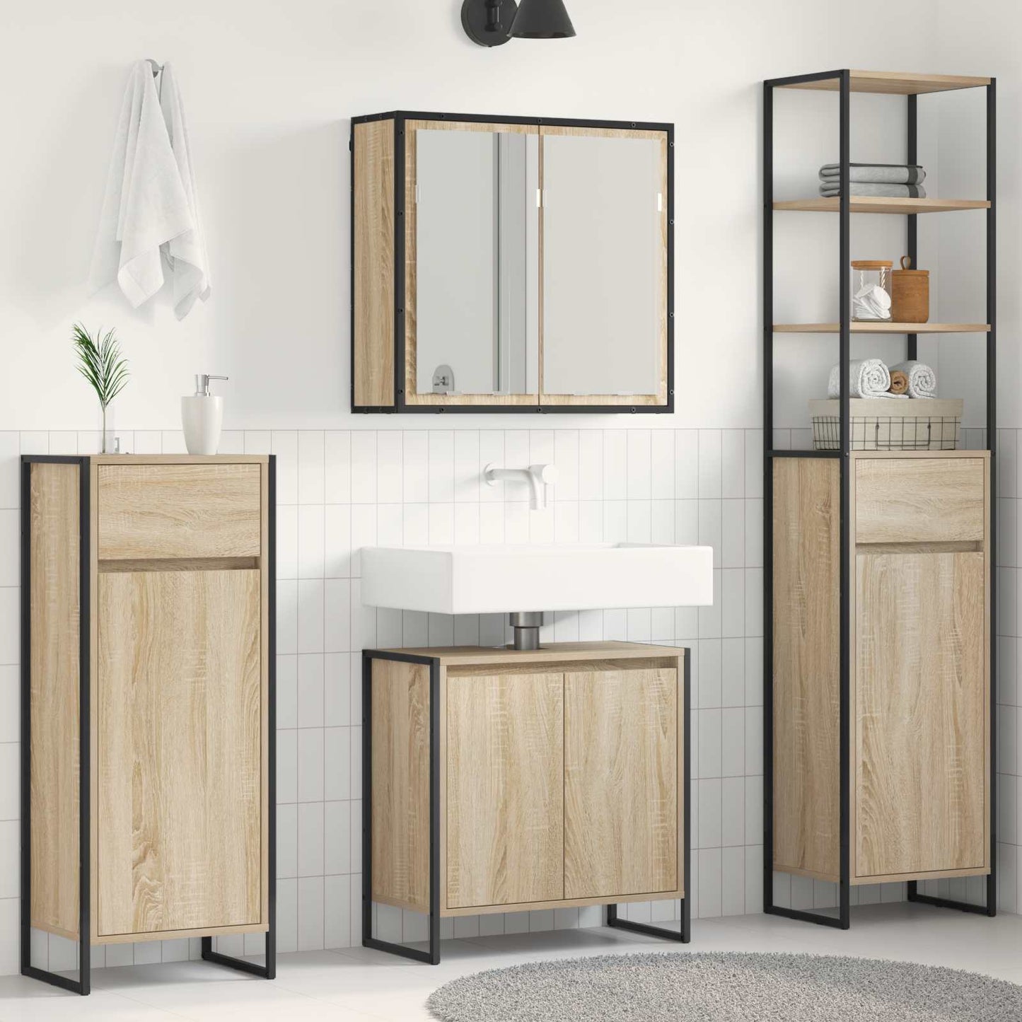 Set di mobili per il bagno Rovere Sonoma Legno multistrato