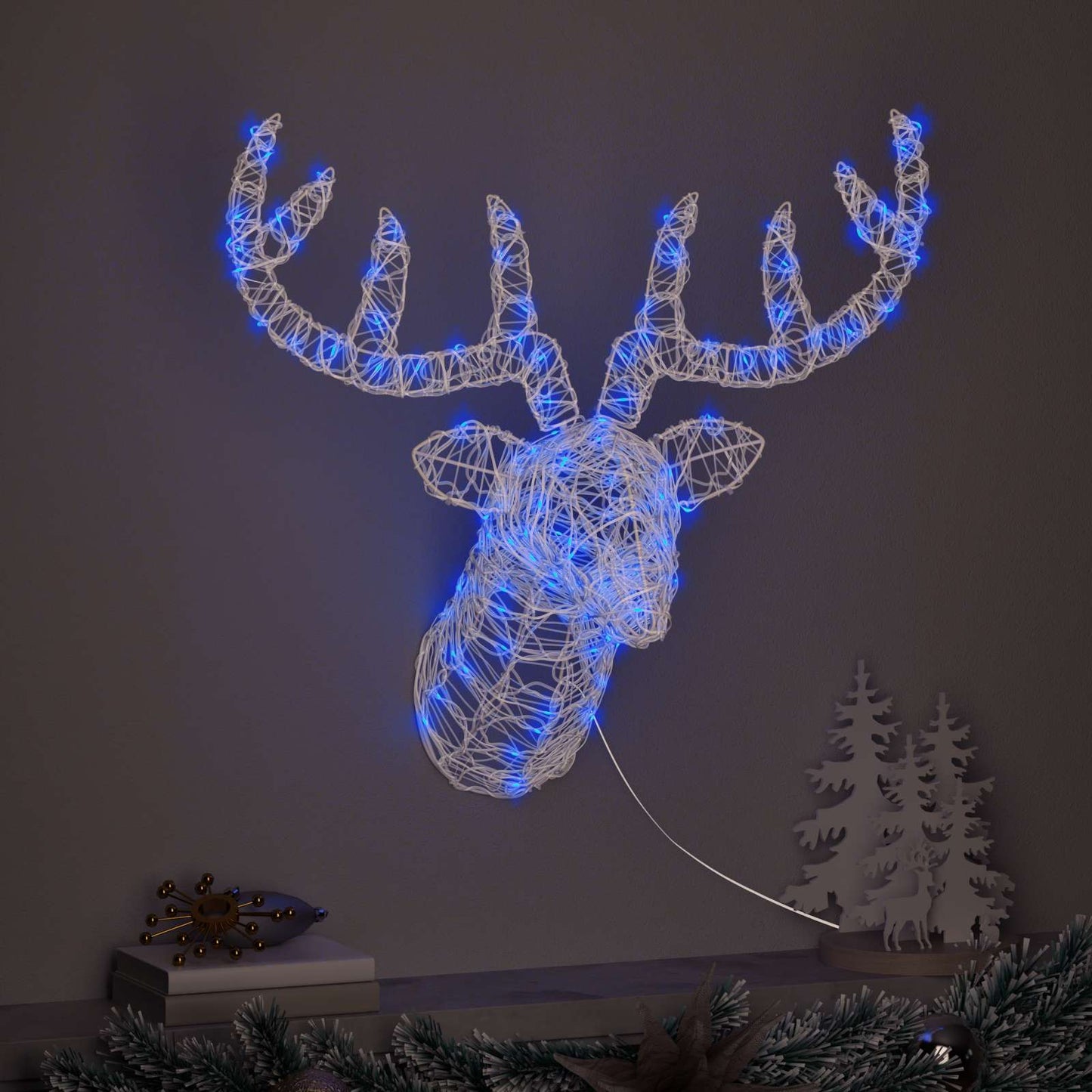 Testa di Renna con 140 LED Blu 68 x 36,5 x 62,5 cm Acrilico