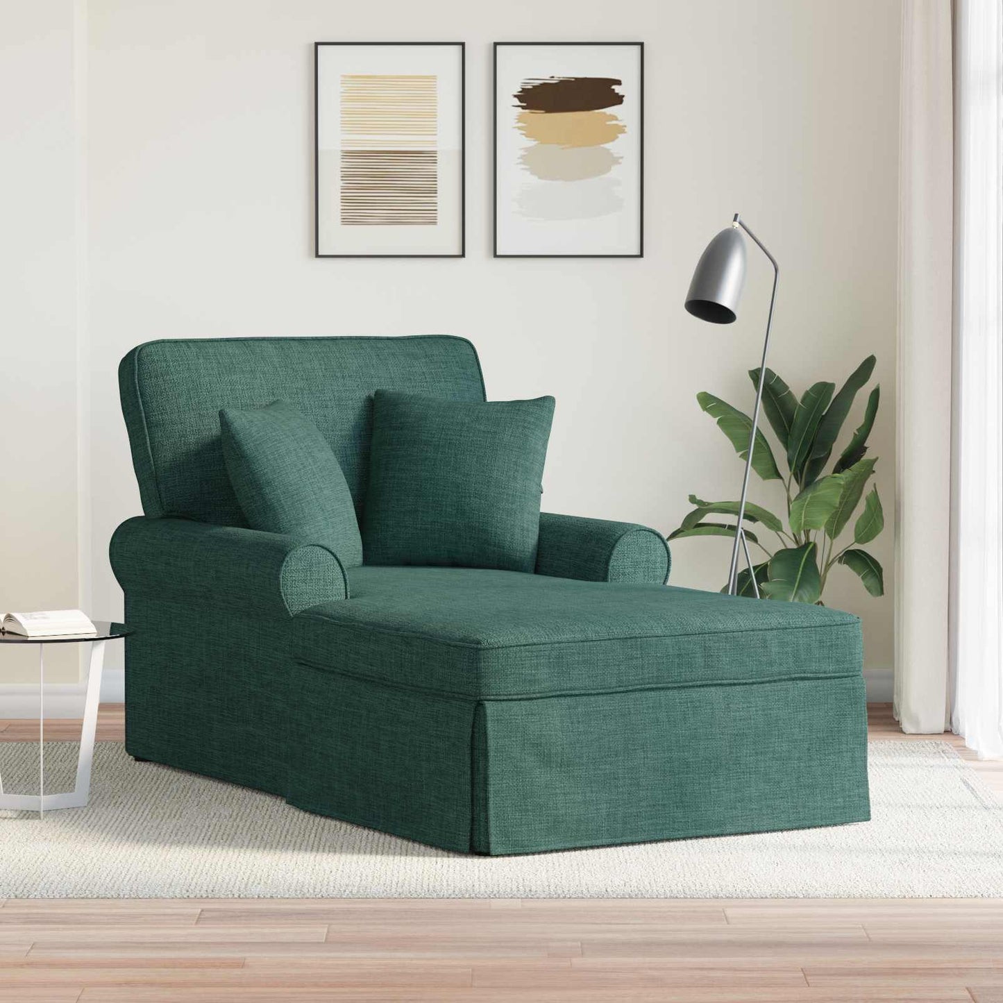 Chaise Longe con Gonna con cuscino 3 pcs Verde Scuro Tessuto