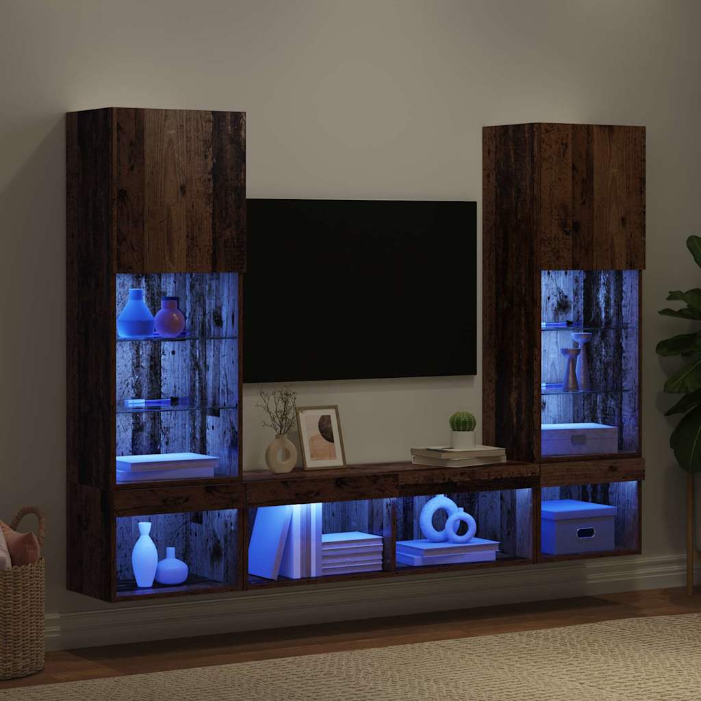 Unitàa muro per TV con LED con led 5 pcs Legno vecchio