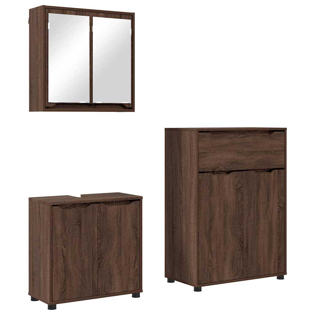 Set di mobili per il bagno con cassetto 3 pcs Rovere Marrone