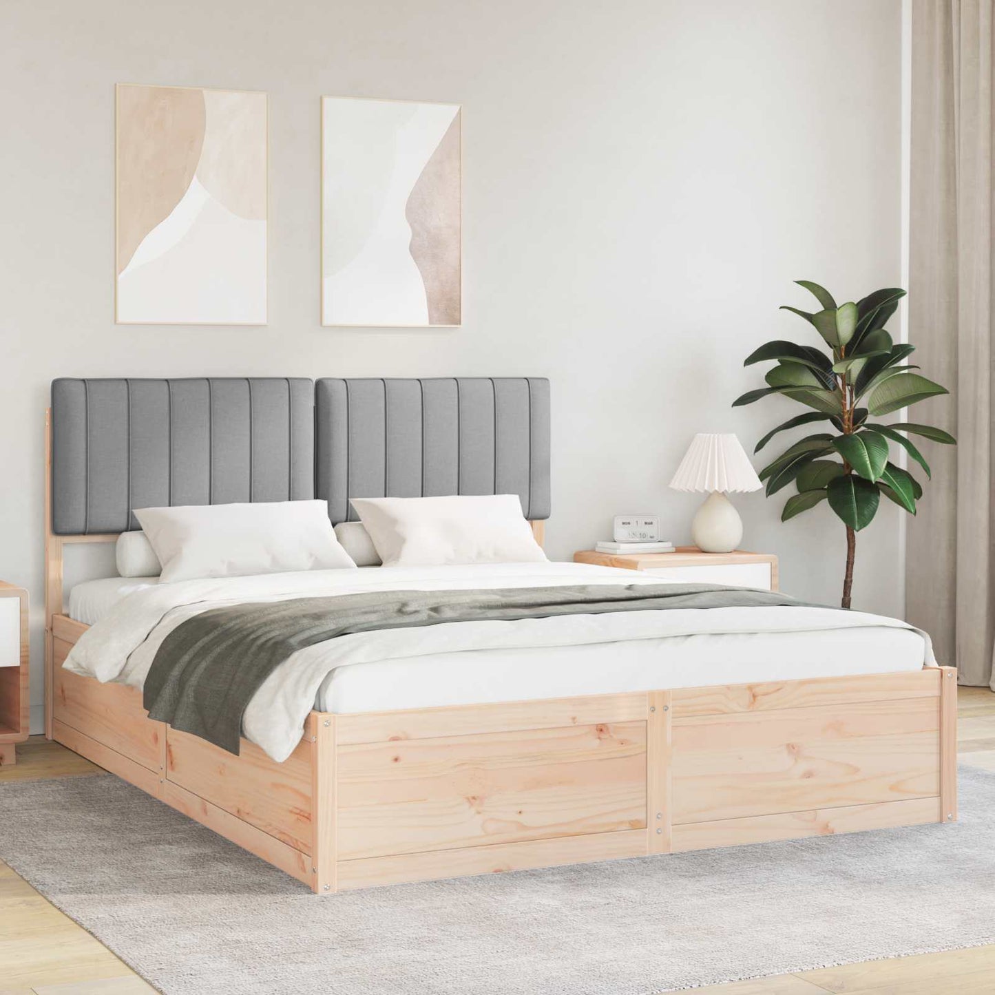 Letto con Testiera Rivestita Grigio chiaro 160 x 200 cm