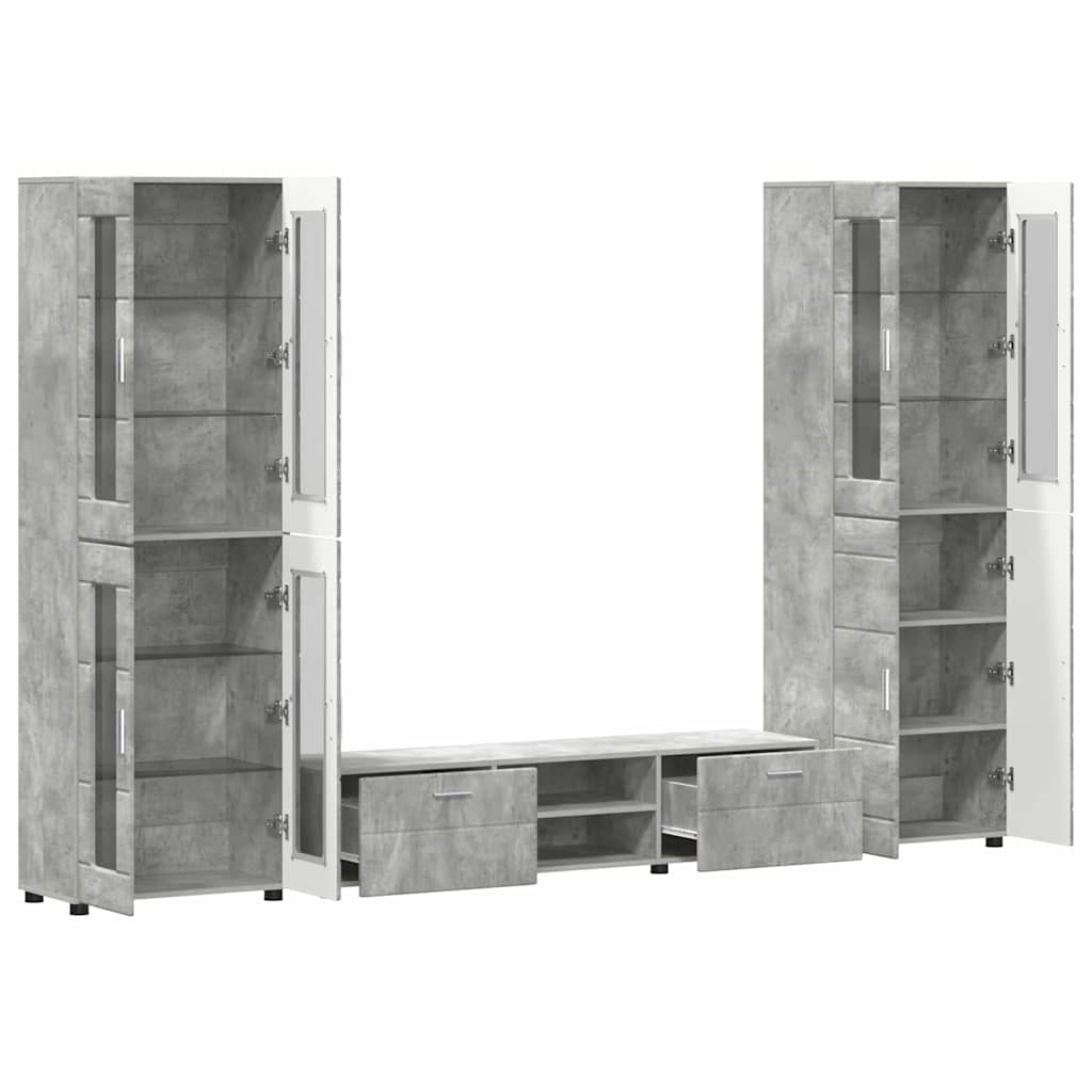 Set mobile TV con porta FLORIN Grigio cemento Legno multistrato