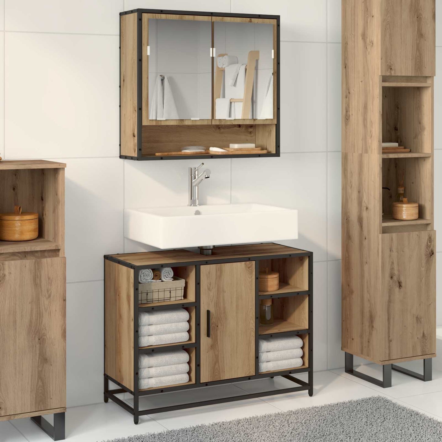 Set di mobili per il bagno con porta 2 pcs Rovere artigianale