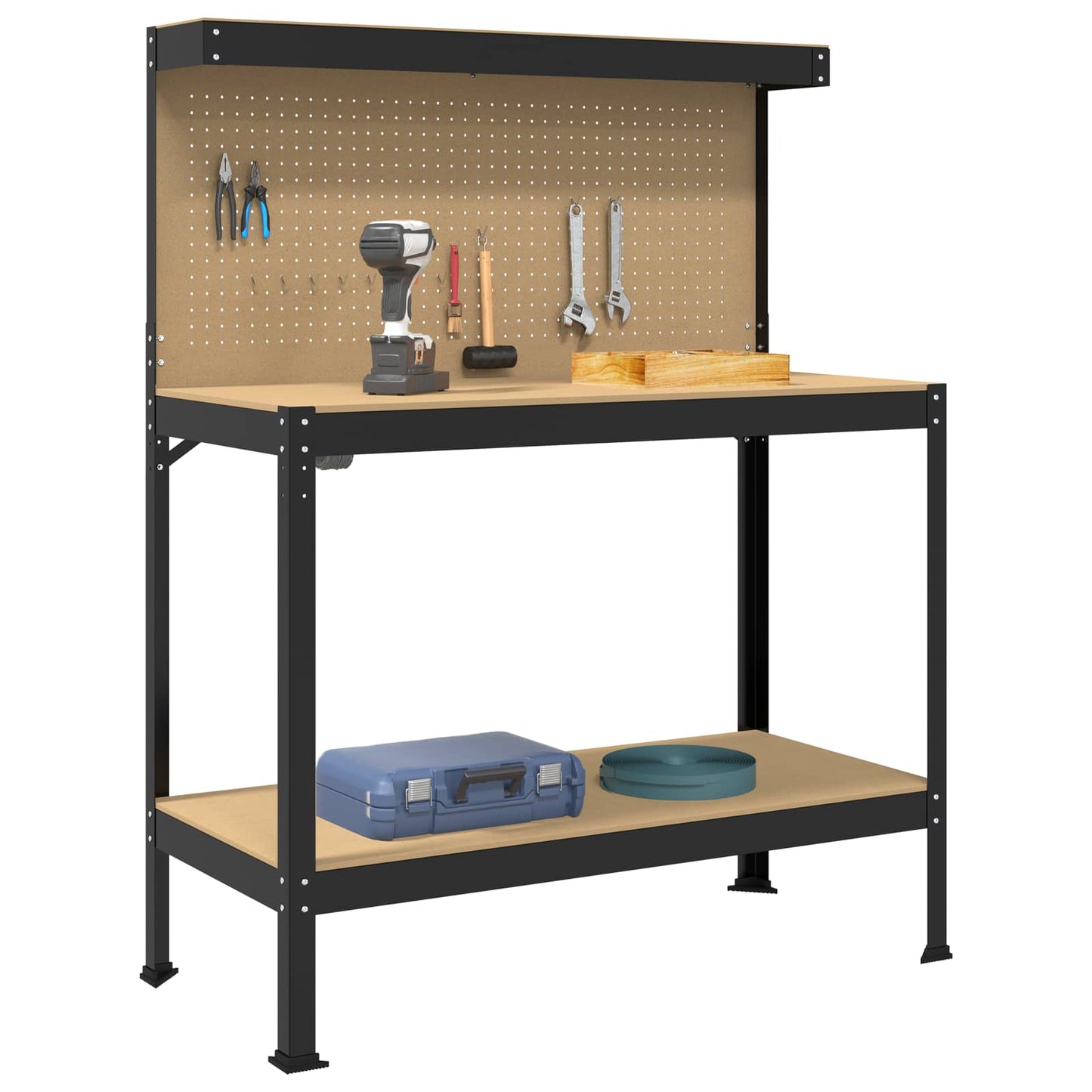Banco da lavoro con lo scaffale Nero 114 x 54 x 145 cm