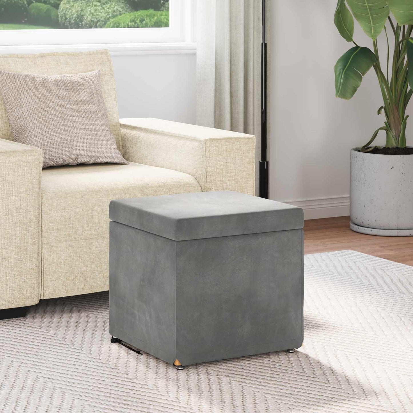 Pouf Grigio scuro Velluto e Legno Ingegnerizzato