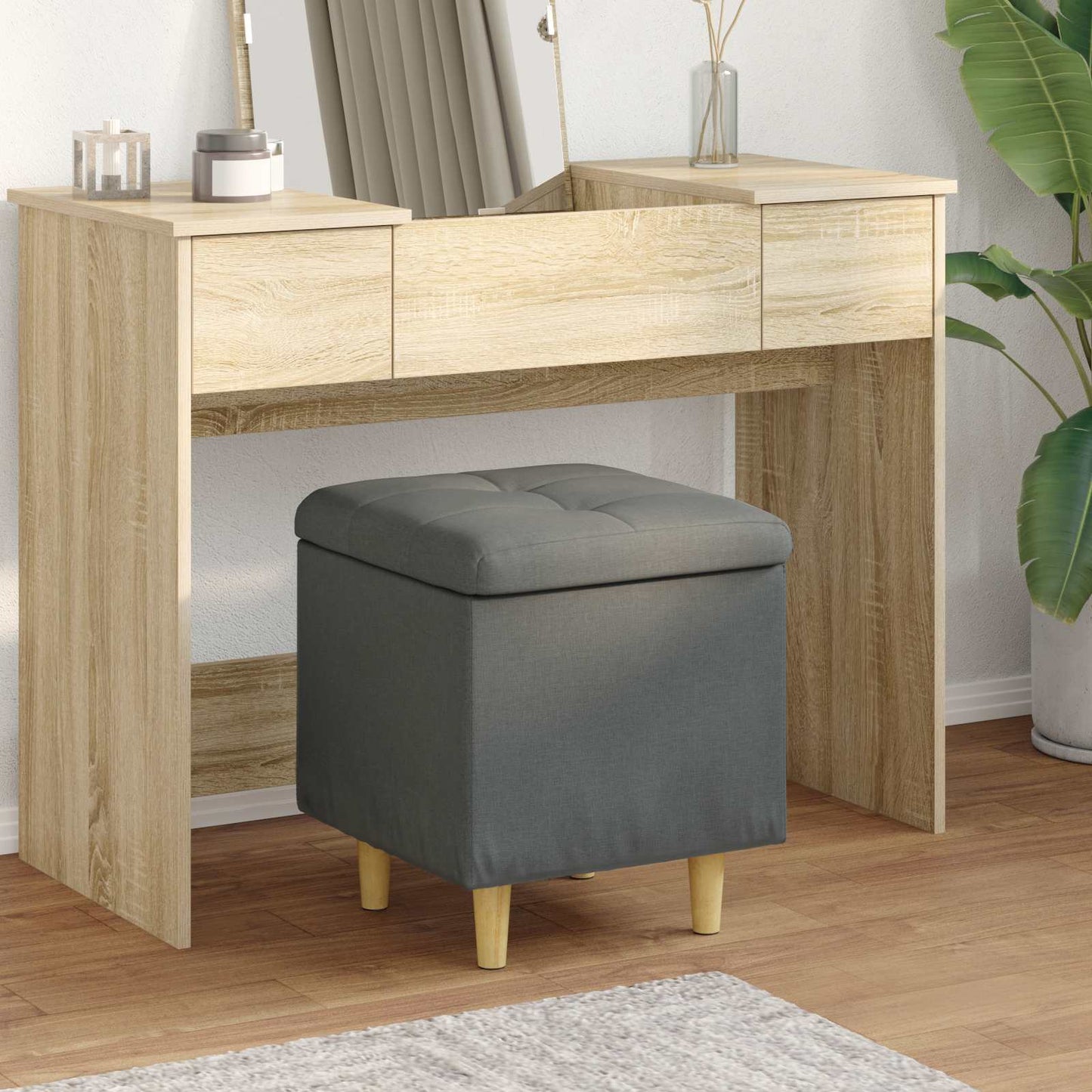 Pouf contenitore Grigio scuro 40 x 40 x 45 cm Tessuto