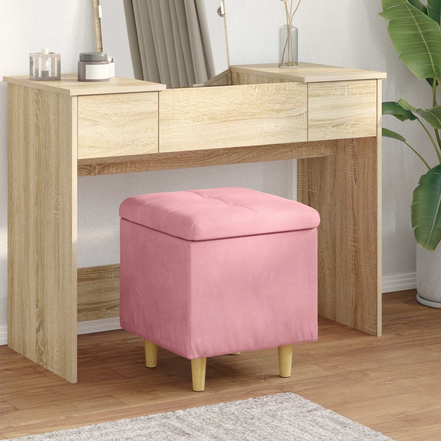 Pouf contenitore con cuscino Rosa 40 x 40 x 45 cm Velluto
