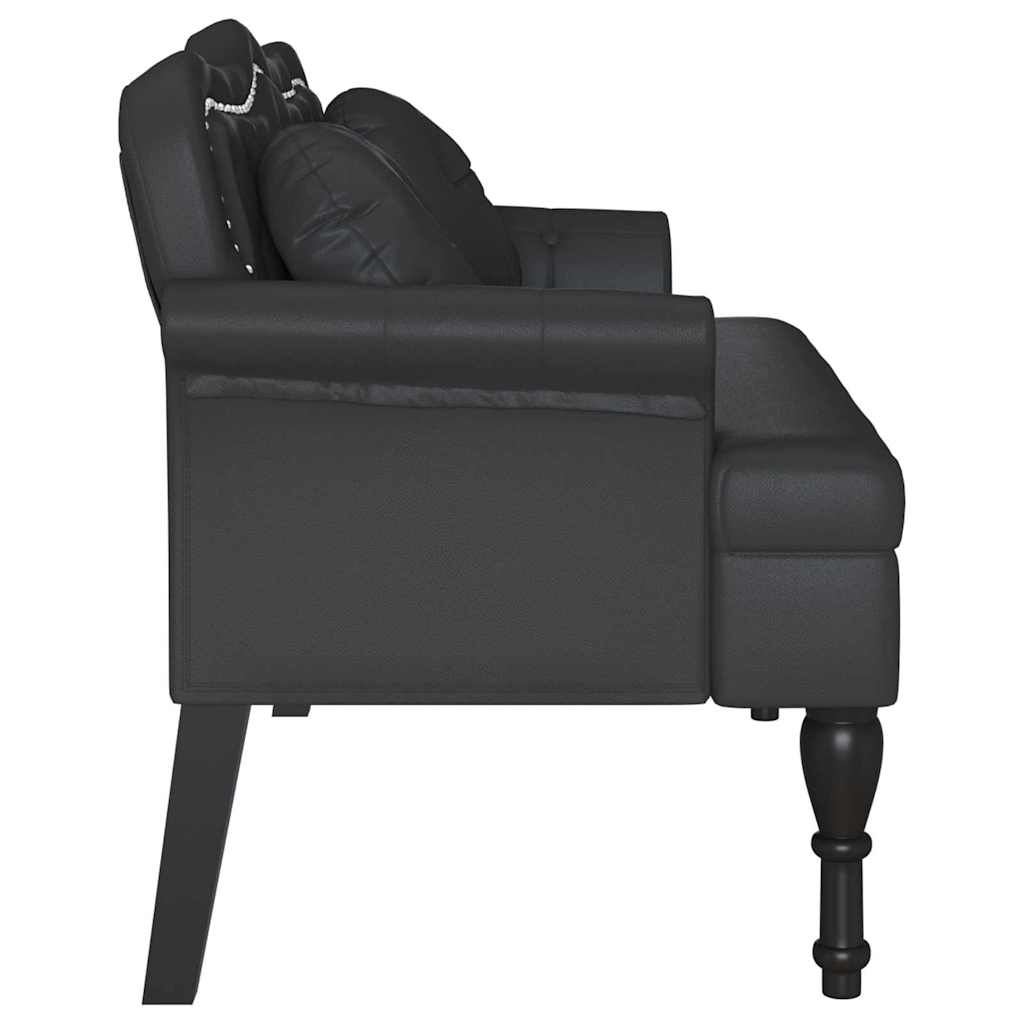 Panca Chesterfield Nero 120,5 x 65 x 75 cm Pelle Sintetica