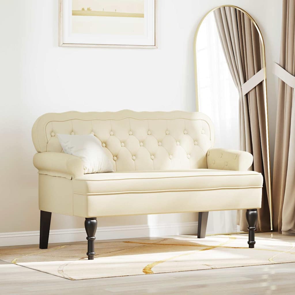 Panca Chesterfield Crema 119,5 x 64,5 x 75 cm Pelle Sintetica