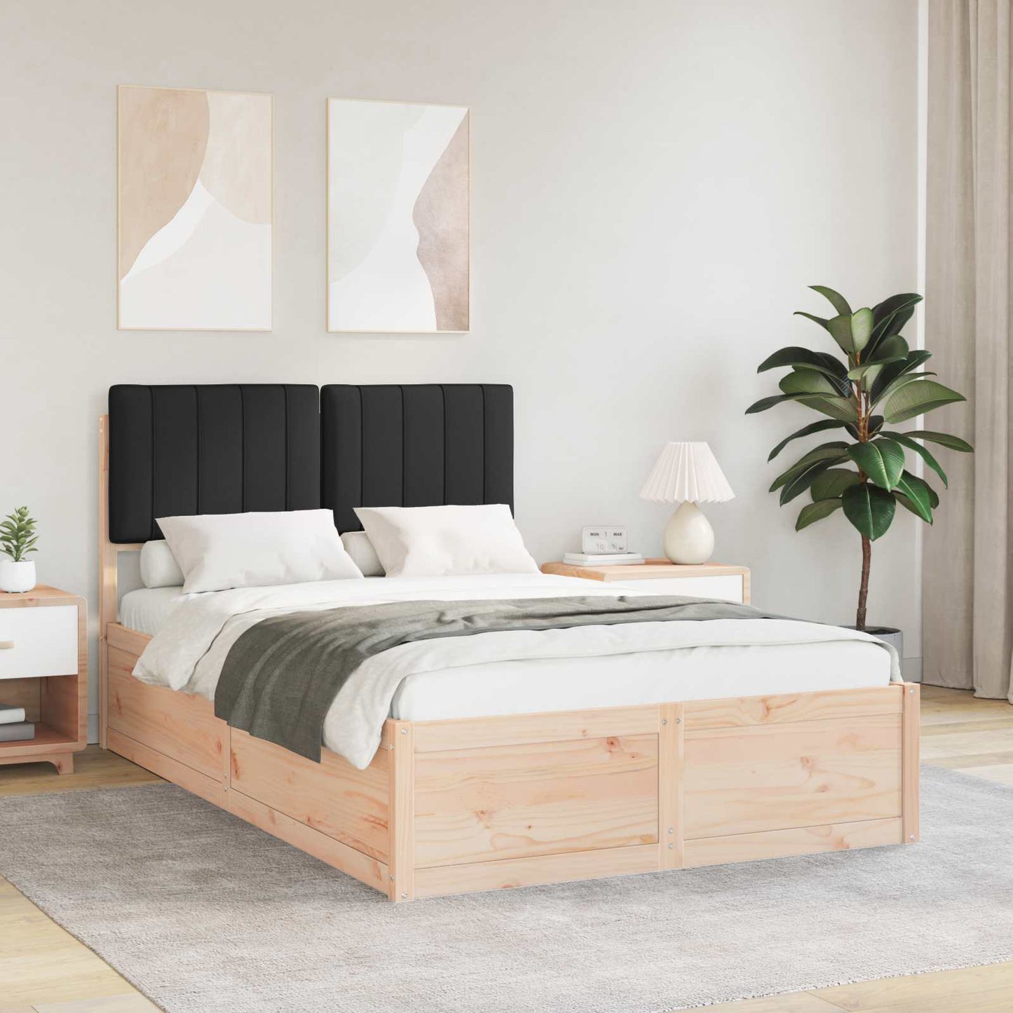 Letto con Testiera Rivestita Nero 120 x 190 cm Pino massello