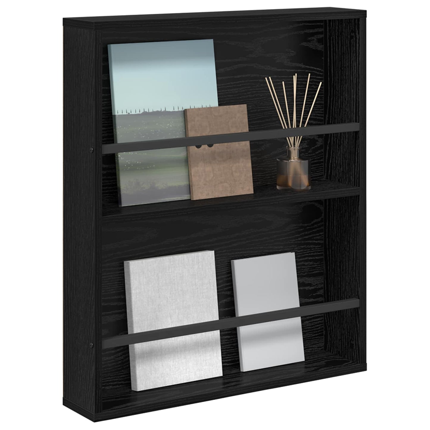 Scaffale per riviste Rovere Nero 60 x 12 x 70 cm