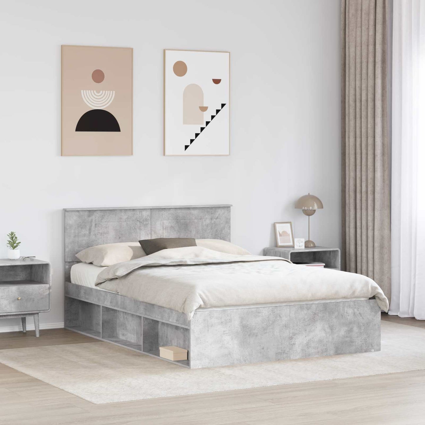 Struttura del letto Calcestruzzo 140 x 190 cm Legno multistrato